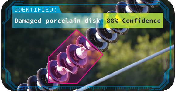 A damaged high-voltage disk insulator