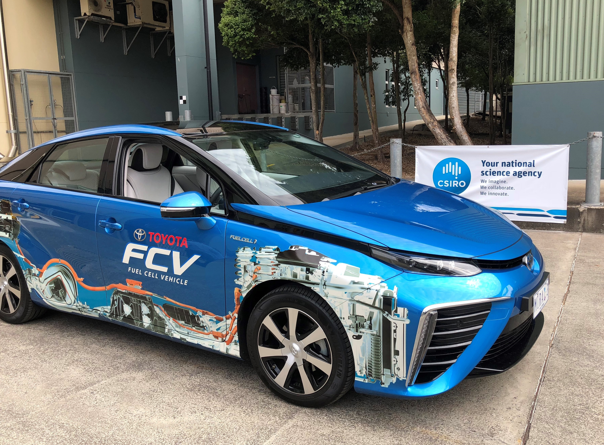 The Toyota Mirai fuel cell vehicle, ready to be fueled with CSIRO-produced hydrogen