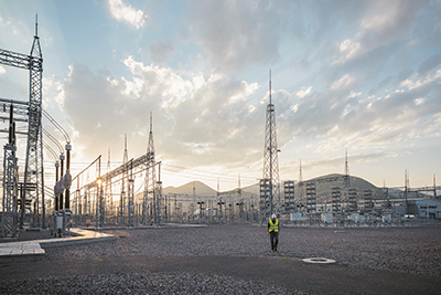 View of the alternating current yard at the HVDC back-to-back converter station in Georgia