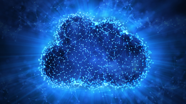A representational image showing a cloud with digital data