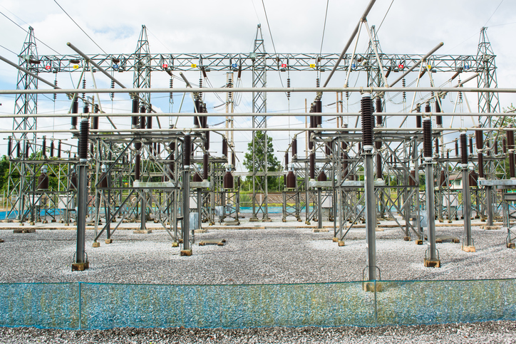 An electric substation and overhead transmission lines