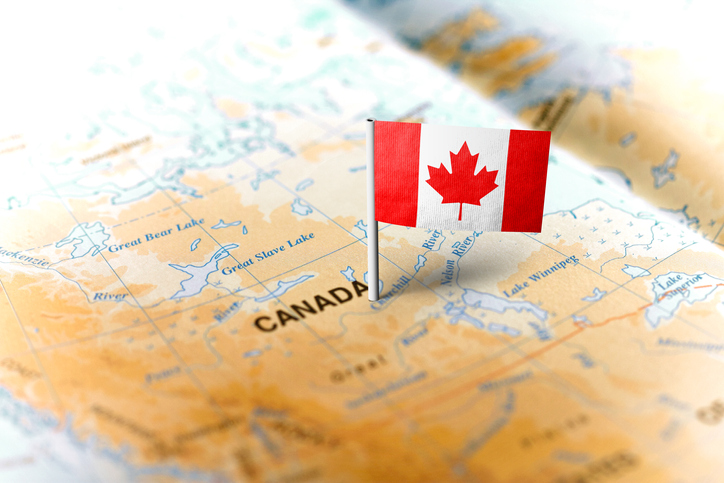 Canada's flag on Canada's map