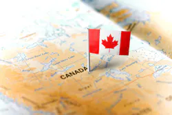 Canada's flag on Canada's map Canada's flag on Canada's map