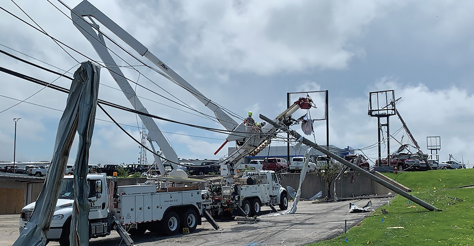 Ameren Missouri crews work to restore lines downed by a major tornado strike