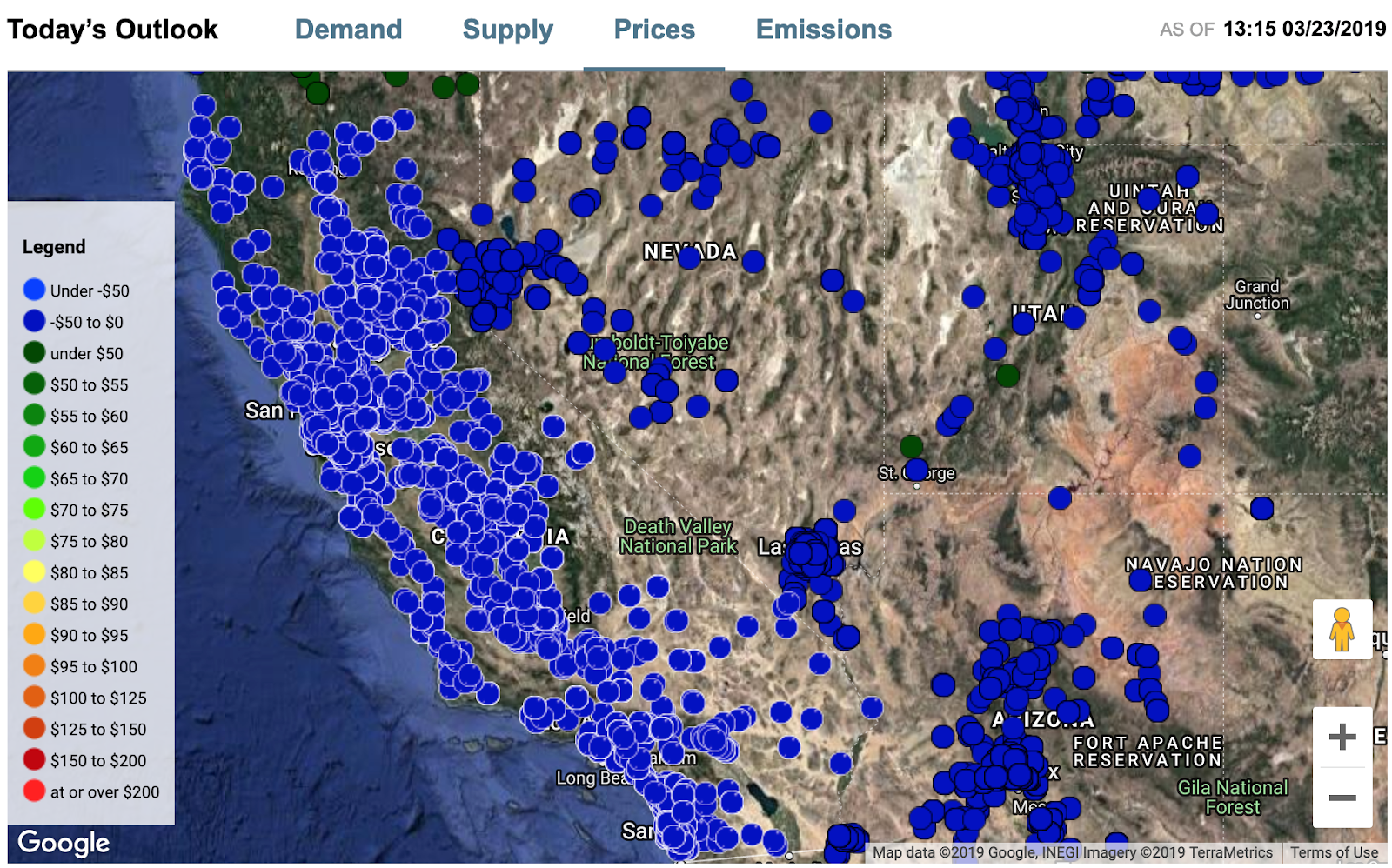Map showing what a grid without enough demand flexibility looks like