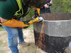Preparing the required bevel for welding. Preparing the required bevel for welding.