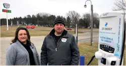 Heather Elsing Kieffer and Jason Elsing, owners of the Whitewater Travel Plaza, in St. Charles, Iowa, are preparing for the future of EVs, adding a charging station. Infrastructure was installed by MiEnergy Cooperative crews. ZEF Energy installed and maintains the electric charging hub, which includes a 50-kW dc fast charger and a dual plug Level 2 charger. Heather Elsing Kieffer and Jason Elsing, owners of the Whitewater Travel Plaza, in St. Charles, Iowa, are preparing for the future of EVs, adding a charging station. Infrastructure was installed by MiEnergy Cooperative crews. ZEF Energy installed and maintains the electric charging hub, which includes a 50-kW dc fast charger and a dual plug Level 2 charger.