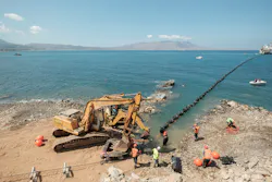 Cable pull-in procedure at Peloponnese landfall. Cable pull-in procedure at Peloponnese landfall.