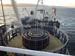 Unspooling during cable laying on Evia-Andros Interconnector. Unspooling during cable laying on Evia-Andros Interconnector.