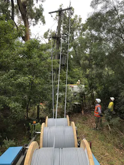 A completed covered conductor pole top installation. A completed covered conductor pole top installation.