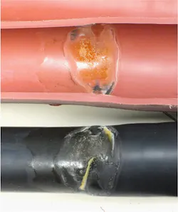 Evidence of PD activity found in the defective CHP2-R2 cable joint. Evidence of PD activity found in the defective CHP2-R2 cable joint.