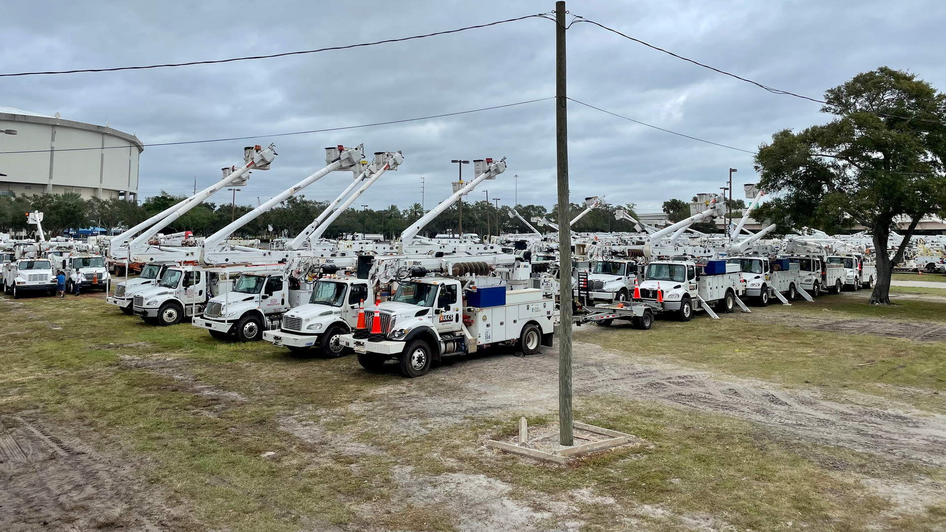 Duke Energy Florida&rsquo;s staging site at Tropicana Field in St. Petersburg, Florida, housed more than 200 trucks ready to respond during Hurricane Nicole. Crews came from as far as the Midwest, Louisiana and the eastern portion of the country to answer the call to assist Duke Energy Florida to help get the lights back on for customers.