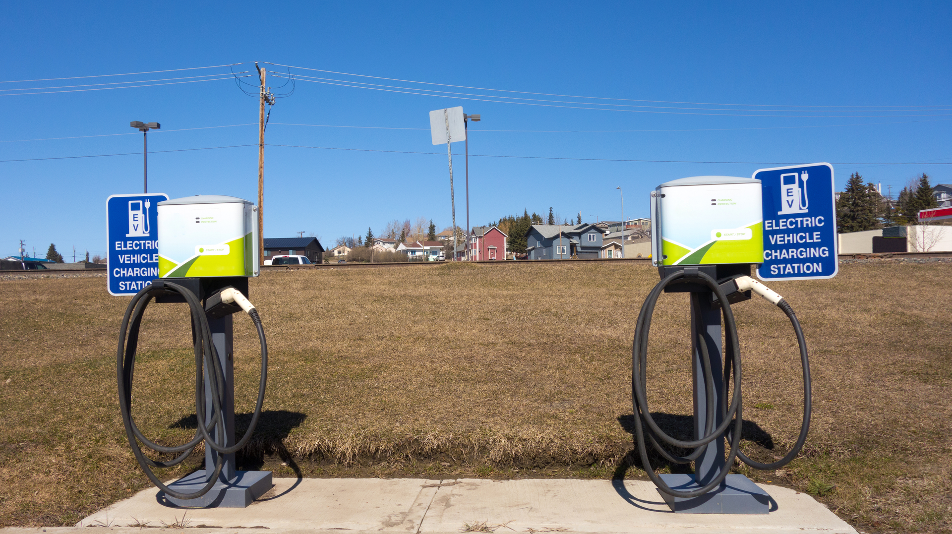 Electric vehicle charging station near an Alaska highway.