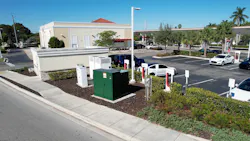 A Tesla-branded charging station center near a California shopping area. Utilities are concerned more with when EVs will pull electricity from the power grid than how much they demand. A Tesla-branded charging station center near a California shopping area. Utilities are concerned more with when EVs will pull electricity from the power grid than how much they demand.
