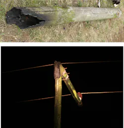 Examples of unbonded cross arms that burned. Examples of unbonded cross arms that burned.