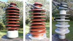 Design-acceptable insulators for mounting phase conductors: capped porcelain, uncapped porcelain with collector plate and capped composite insulator. Design-acceptable insulators for mounting phase conductors: capped porcelain, uncapped porcelain with collector plate and capped composite insulator.