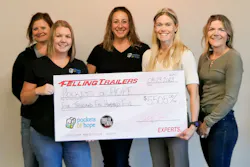 2023 Trailer for a Cause check presentation to Pockets of Hope Team, (L-R) Jennifer Bruzek, Briana Sjodin, Lisa Schroers along with Brenda Jennissen, and Bonnie Radjenovich Felling Trailers’ Owners. 2023 Trailer for a Cause check presentation to Pockets of Hope Team, (L-R) Jennifer Bruzek, Briana Sjodin, Lisa Schroers along with Brenda Jennissen, and Bonnie Radjenovich Felling Trailers’ Owners.