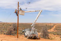 Austin Energy worked west of Flagstaff, Arizona, with the San Francisco peak in clear sight. The peak is considered one of four sacred mountains to the Navajo people. Austin Energy worked west of Flagstaff, Arizona, with the San Francisco peak in clear sight. The peak is considered one of four sacred mountains to the Navajo people.