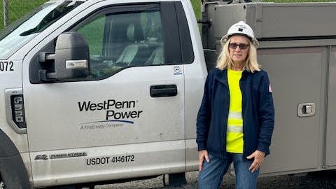 Jolene Cicci, a troubleshooter for West Penn Power, has 35 years of experience in the line trade.