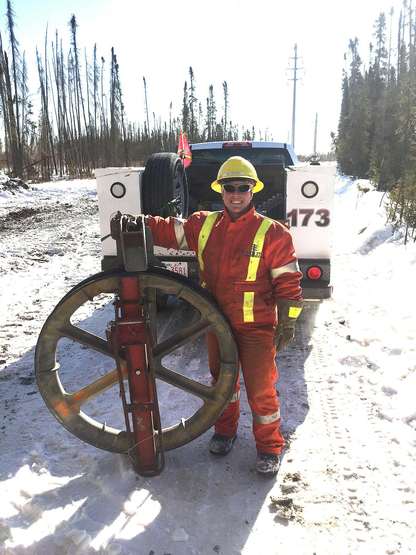 Rae-Lynn Hawco works as a journeyman lineworker and QC coordinator for Midlite Construction Ltd. in Woodlands, Manitoba, Canada.