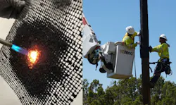 Fire wraps coated with intumescent polymers protect wood poles by creating an insulating layer that expands when exposed to heat. The wraps can be easity applied on new poles or around in-service poles. Fire wraps coated with intumescent polymers protect wood poles by creating an insulating layer that expands when exposed to heat. The wraps can be easity applied on new poles or around in-service poles.