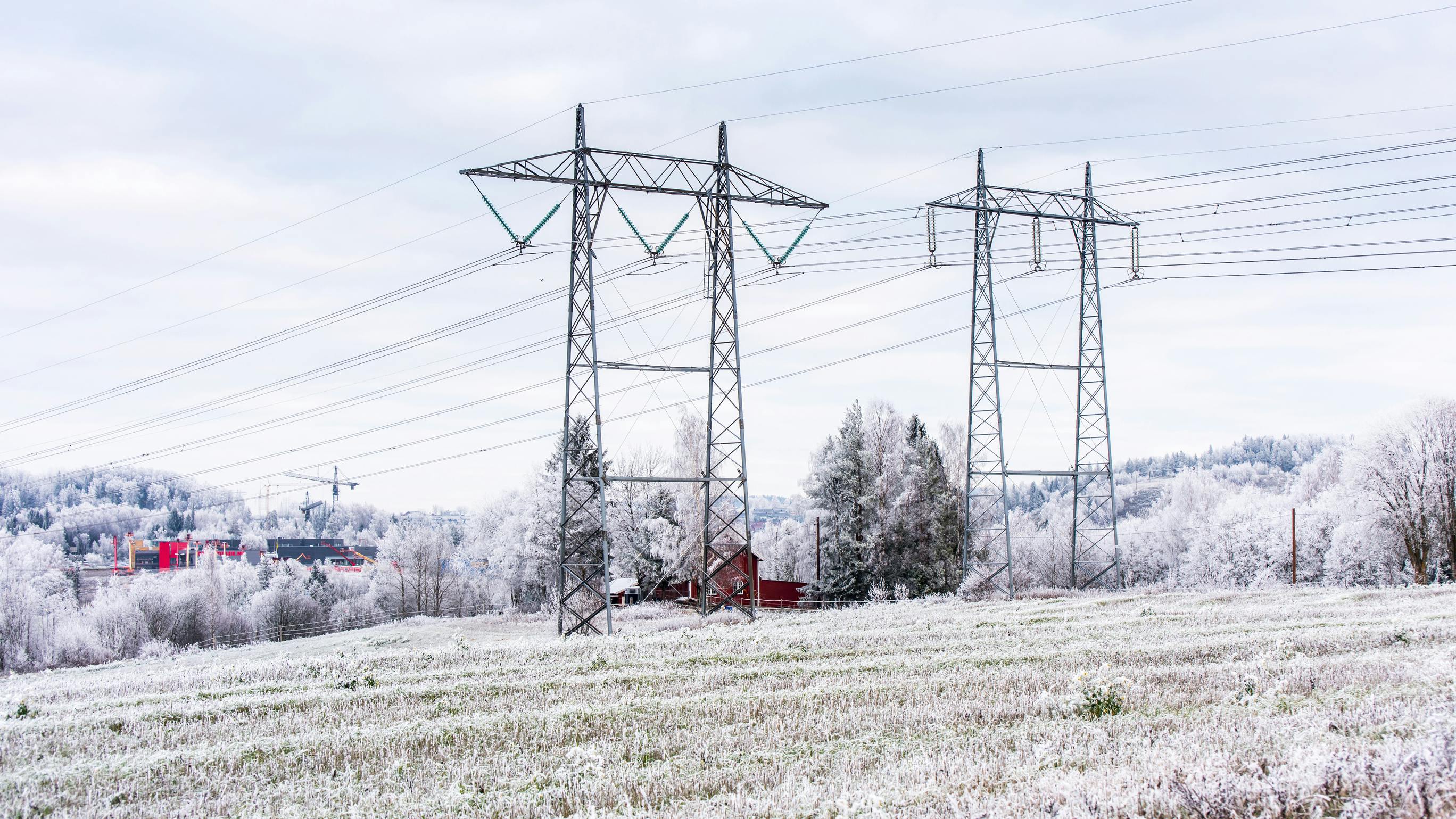 Transmission lines near Skedsmo, a municipality in Akershus County, Norway.