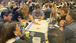 A breakout group at Hawaiian Electric’s Wildfire Safety Symposium in April 2024 discusses collective actions for wildfire safety during day 2 of the symposium on Hawaiʻi Island. A breakout group at Hawaiian Electric’s Wildfire Safety Symposium in April 2024 discusses collective actions for wildfire safety during day 2 of the symposium on Hawaiʻi Island.