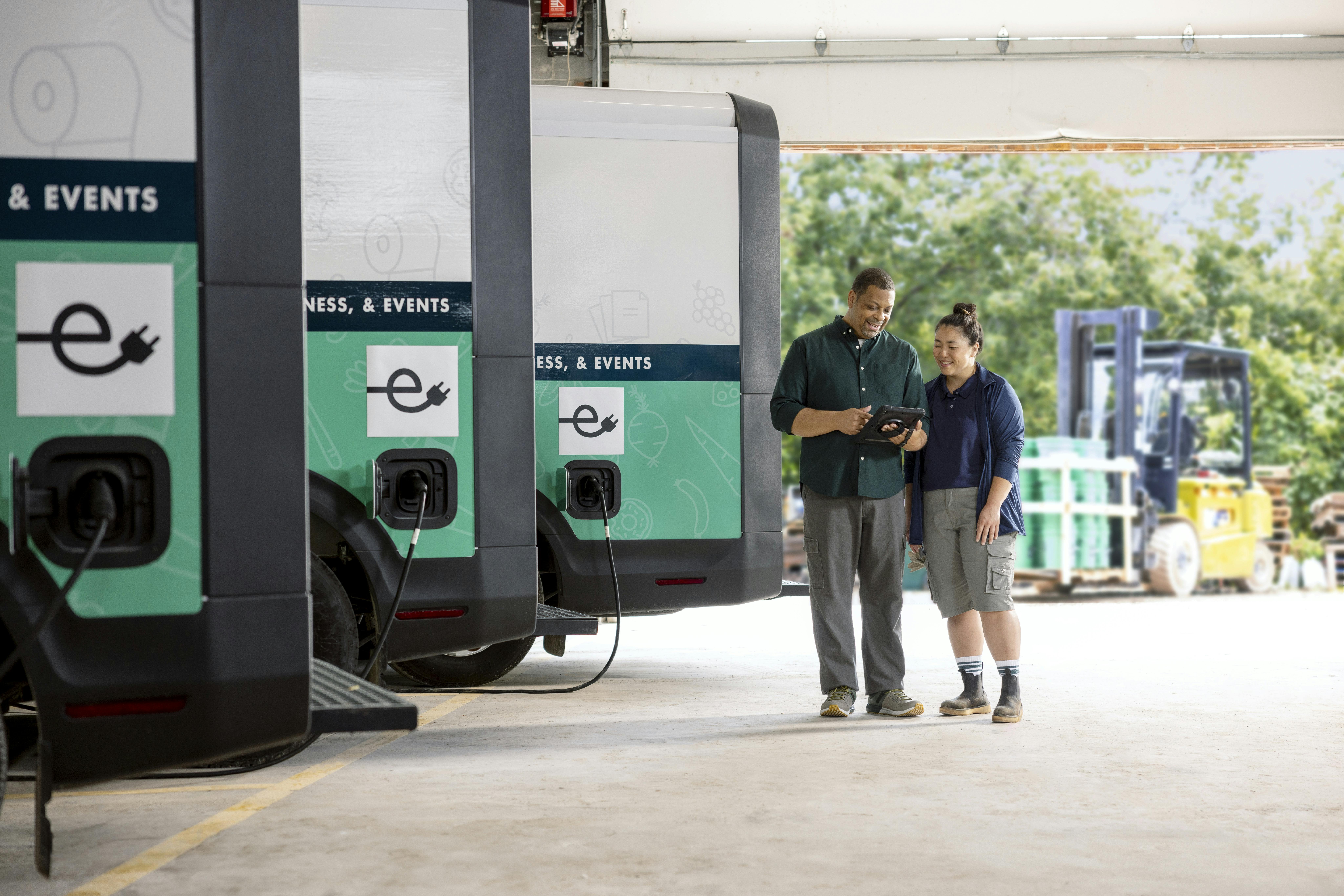 Newly delivered electric vans incentivized with ComEd's rebates.