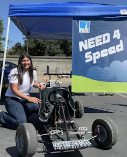 Ariana Bajaj poses with her team’s solar-powered go-kart after securing first place. Ariana Bajaj poses with her team’s solar-powered go-kart after securing first place.