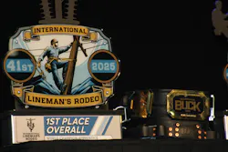 The top competitors won a championship belt and a trophy at the International Lineman’s Rodeo awards ceremony. The top competitors won a championship belt and a trophy at the International Lineman’s Rodeo awards ceremony.