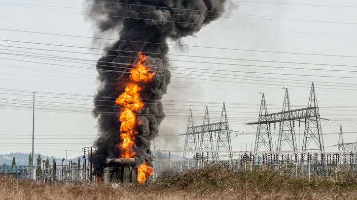 Fire at a power substation
