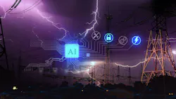 Ai and transmission tower and lightning Ai and transmission tower and lightning