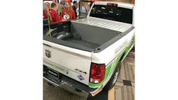 This Ram 4x4 pickup addresses the natural gas storage issue by putting a tank within a steel enclosure in the front of the pickup box This Ram 4x4 pickup addresses the natural gas storage issue by putting a tank within a steel enclosure in the front of the pickup box