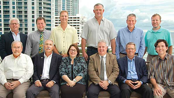 Officers and directors leading the National Trailer Dealers Association for 20152016 are seated Richard Bloomquist Badger Utility Steve Robinson Pressure Systems International Gwen Brown NTDA executive director Jeff Barber Interstate Utility Dale Martens American Trailer amp Storage and Lyn Simon onewaytrailerscom Standing Geoff Reid Hendrickson Joel Hought Wallwork Trailer amp Truck Center Mark Hall Stoops Freightliner James Veres Southeast Trailer Mart Jamey Vaughn Twin State Trailers and Paul Want Utili