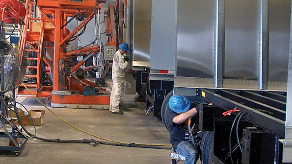 One of North Americarsquos largest trailer manufacturers Stoughton builds oneoff trailers while also building for major fleets The Broadhead WI plant is geared for highspeed production Special fixture in the background speeds up installation of rear door frames