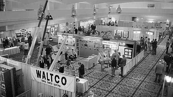 For the first 18 years of its existence NTEA exhibits fit comfortably inside a hotel ballroom This shot is from the 1977 convention held at the Fairmont Hotel in San Francisco