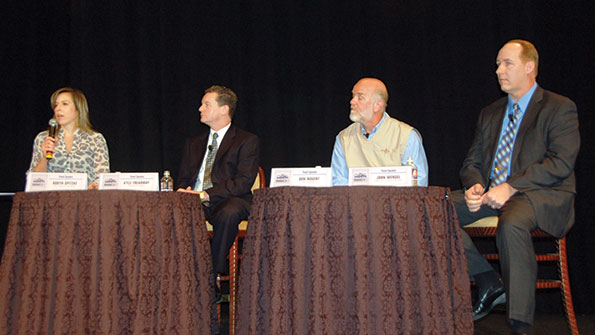 Panelists share their thoughts on what helps distributors succeed in todayrsquos competitive environment Shown are Robyn Spitzke Fort Garry Industries Kyle Treadway Kenworth Sales Company Don Nugent US Transport and John Wensel Wenselrsquos Service Centers