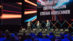 From left to right, Richard Howard, Stefan Kurschner and David Carson, discus DTNA's new market strategy on stage. From left to right, Richard Howard, Stefan Kurschner and David Carson, discus DTNA's new market strategy on stage.