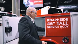 Greg Sunila, a regional sales manager, shows off the new 46-inch-tall service body. Greg Sunila, a regional sales manager, shows off the new 46-inch-tall service body.