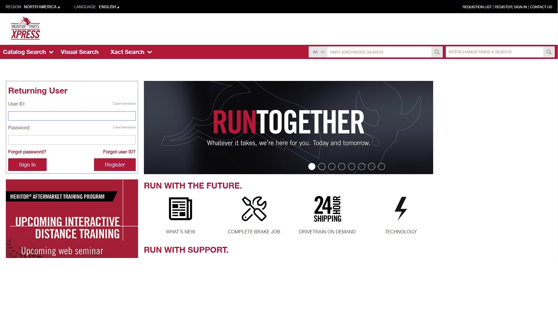 MeritorPartsXpress.com home page