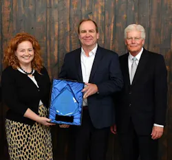 IMA President and CEO Brian Burton (right) presents the Innovation Excellence Award to Wabash National Corporation’s General Counsel & CHRO Kristin Glazner and SVP – Customer Value Creation Kevin Page on October 14, 2021. IMA President and CEO Brian Burton (right) presents the Innovation Excellence Award to Wabash National Corporation’s General Counsel & CHRO Kristin Glazner and SVP – Customer Value Creation Kevin Page on October 14, 2021.