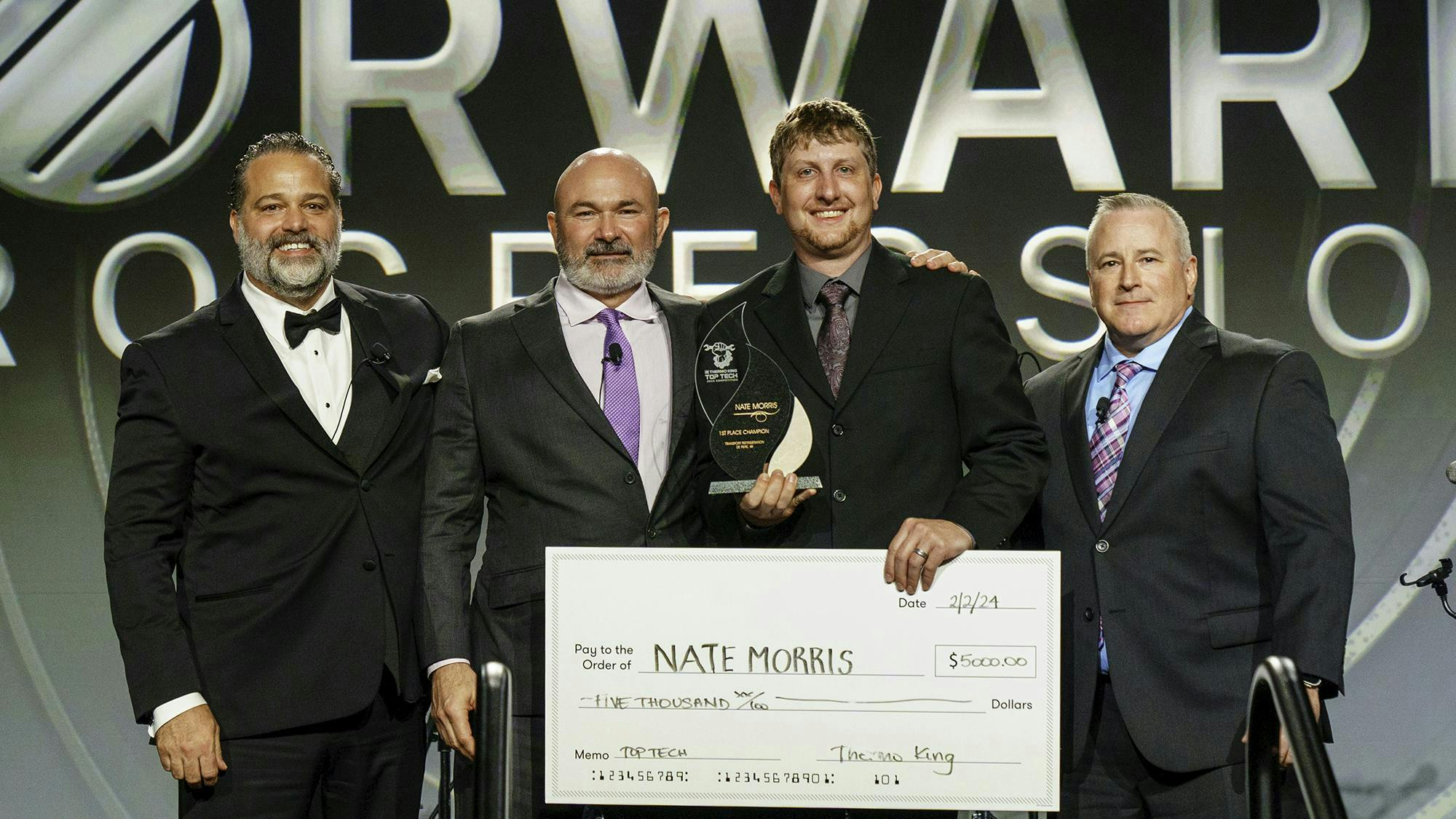 Nate Morris of De Pere, Wisconsin&rsquo;s Transport Refrigeration (second from right) is the winner of Thermo King&rsquo;s inaugural Top Tech Dealer Technician competition.