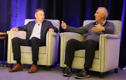 Knight-Swift's Dave Williams, left, and CR England's Ron Hall discuss evolving reefer technologies. Knight-Swift's Dave Williams, left, and CR England's Ron Hall discuss evolving reefer technologies.