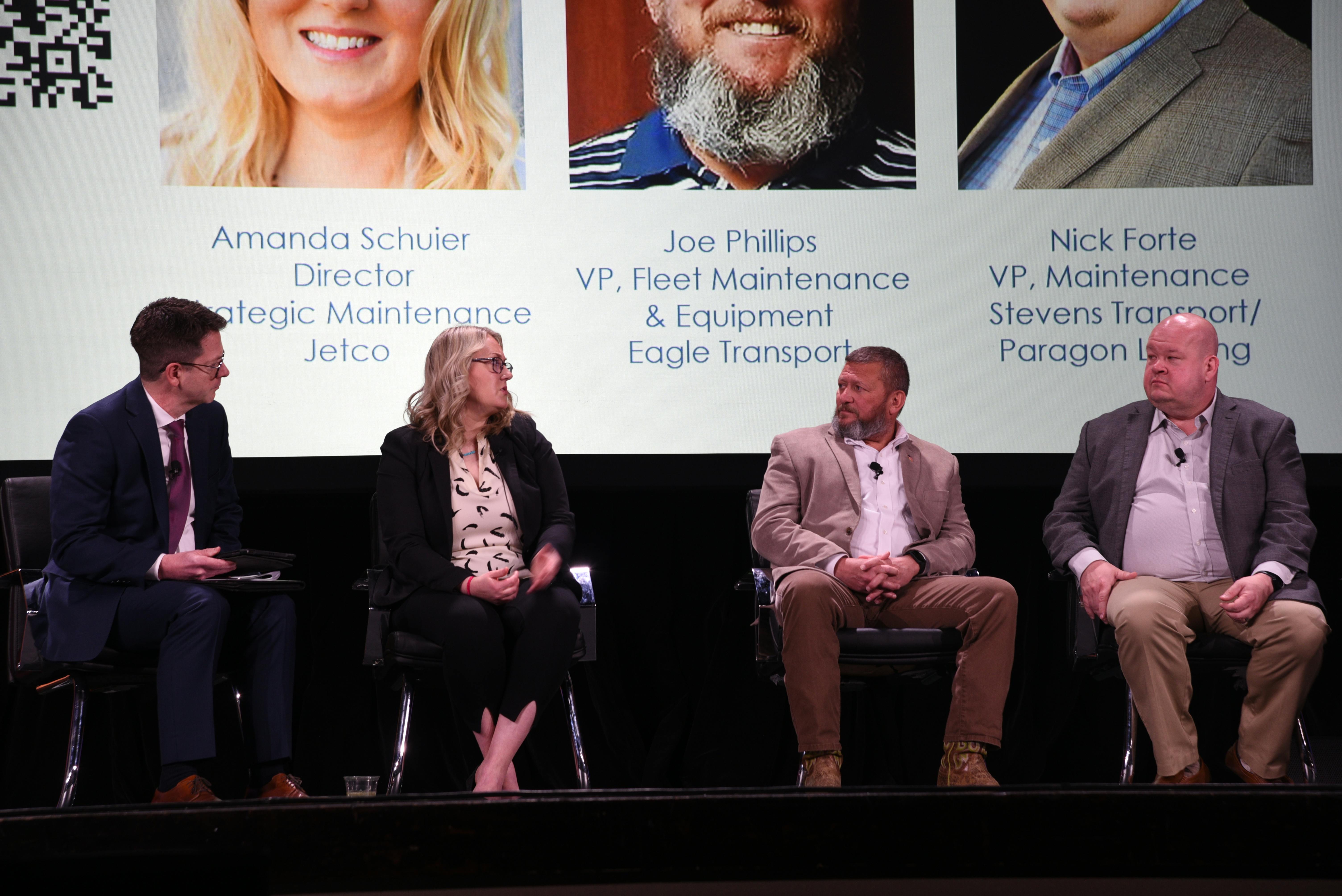 Left to right: Amanda Schuier, strategic maintenance director for Jetco Delivery and TMC General Chair; Joe Phillips, VP of Fleet Maintenance and Equipment for Eagle Transport; Nick Forte, VP of Maintenance for Stevens Transport.