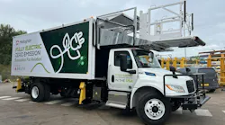 This International eMV truck was upfitted by Mallaghan to serve Delta Air Lines' Boston Logan International Airport operations. It is the first fully electric airport catering truck in North America, according to International. This International eMV truck was upfitted by Mallaghan to serve Delta Air Lines' Boston Logan International Airport operations. It is the first fully electric airport catering truck in North America, according to International.