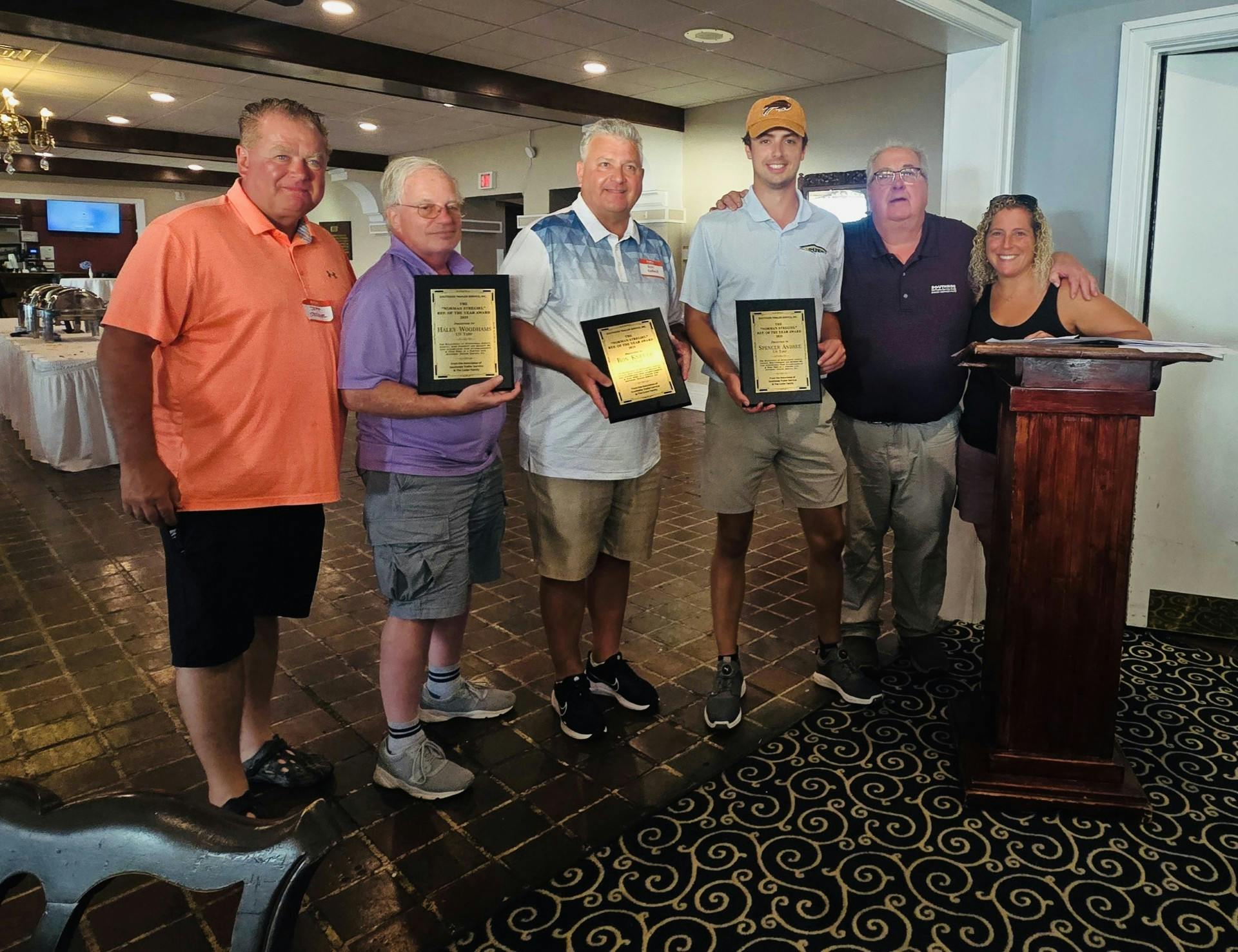 Pictured left to right are Jeff Stregiel, Lance Hampton (on behalf of Haley Woodhams), Ron Kneule, Spencer Andree, Skip Coder and Melissa Coder.