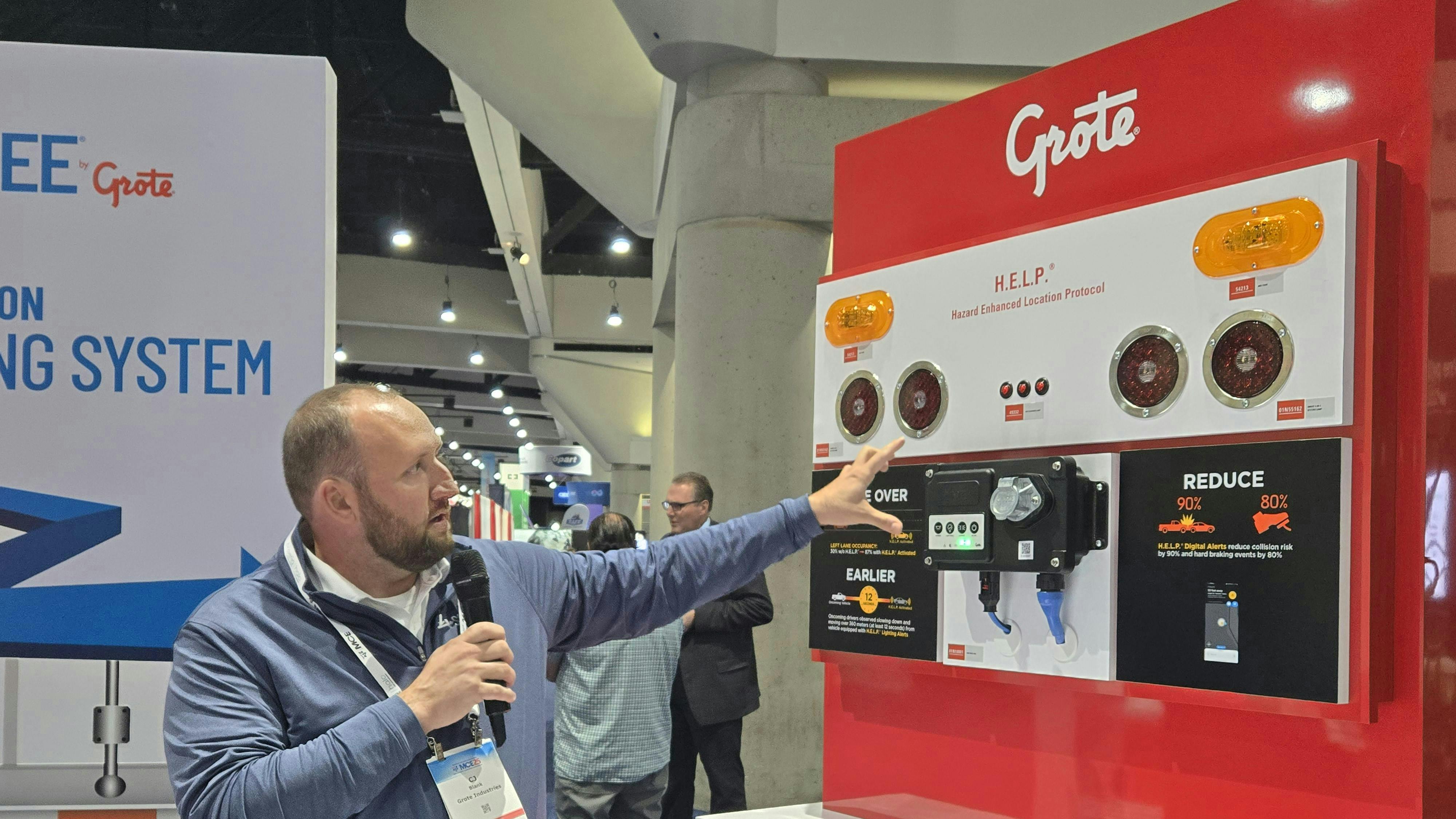 CJ Biank, global marketing manager, Grote Industries, demonstrates the H.E.L.P. system at ATA MCE.
