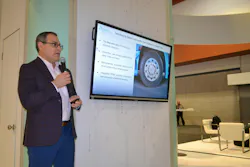 Ralph Dimenna, Aperia chief commercial officer, discusses the company's new steer tire inflation system at TMC. Ralph Dimenna, Aperia chief commercial officer, discusses the company's new steer tire inflation system at TMC.