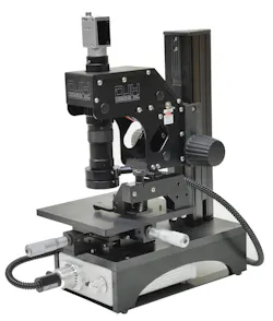 Figure 3: A custom microscope based on a Baumer GigE camera with CCD image sensor captures multiple images of metal samples and ultimately measures paint thickness. Figure 3: A custom microscope based on a Baumer GigE camera with CCD image sensor captures multiple images of metal samples and ultimately measures paint thickness.