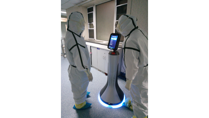 Figure 1: The GreetBot, manufactured by OrionStar, has been deployed in Chinese hospitals treating patience for the COVID-19 disease.